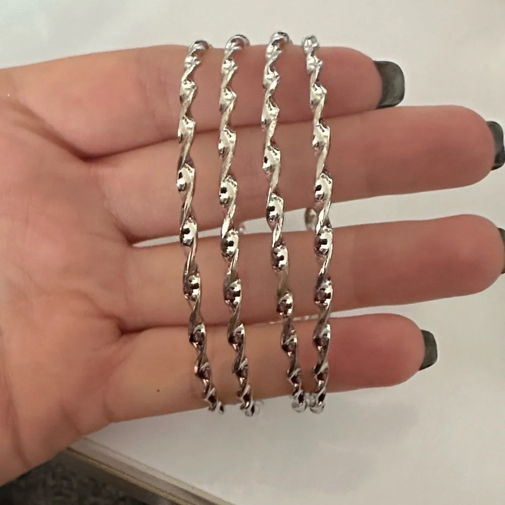 Silver Twist Bangle Bracelet Set - Picture 3 of 6